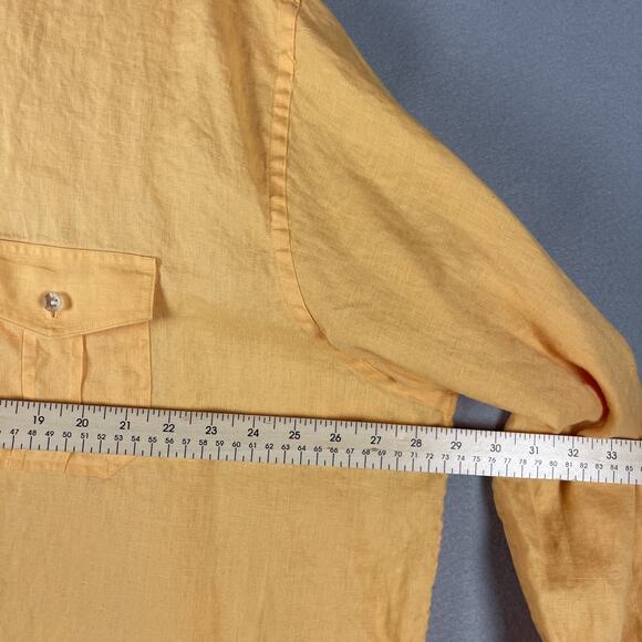 Paul Fredrick Linen Shirt Mens 3XL Orange Roll Tab Long Sleeve Button Up Relaxed - Picture 6 of 14